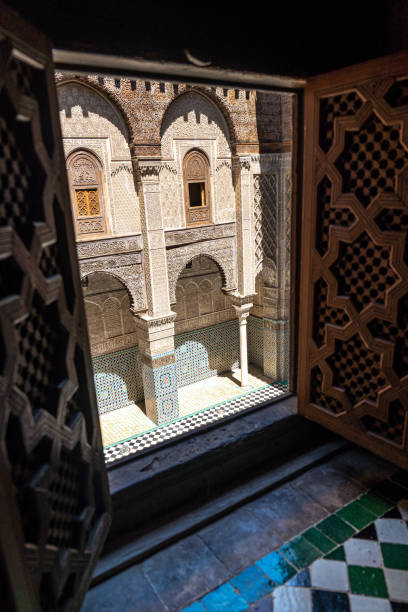 Al Attarine Madrassa Courtyard, Upper Floor Window View in Fez