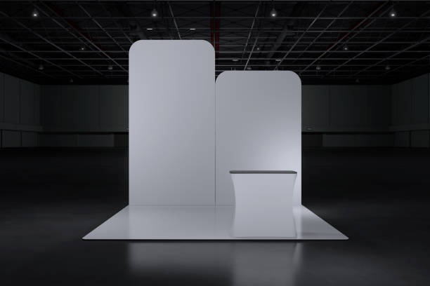 istock Exhibition stand for mockup and Corporate identity,Display design.Empty booth Design.Retail booth elements in Exhibition hall.booth Design trade show.Blank Booth system of Graphic Resources.3d Background for online Event,conference,live.3d render. 2155310728