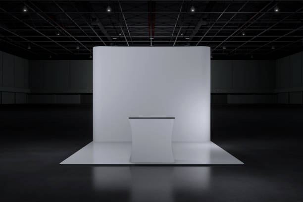istock Exhibition stand for mockup and Corporate identity,Display design.Empty booth Design.Retail booth elements in Exhibition hall.booth Design trade show.Blank Booth system of Graphic Resources.3d Background for online Event,conference,live.3d render. 2155310729