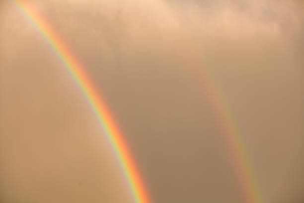 Double Rainbow in sky after rain. Nature landscape