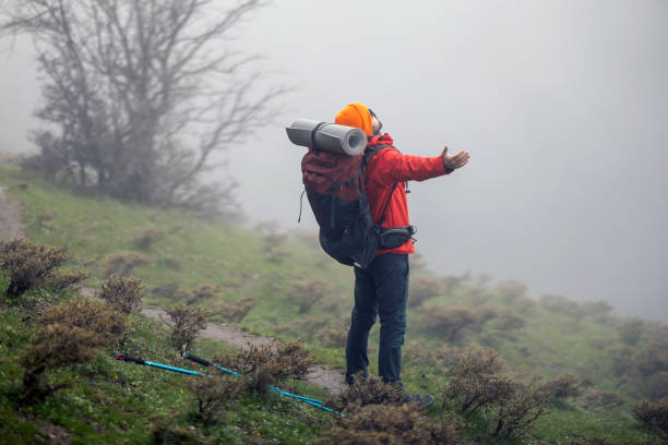 Solo hiking adventure in the mountains