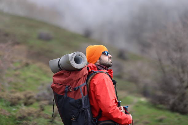 Solo hiking adventure in the mountains