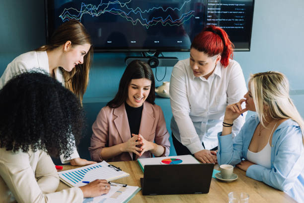 Group of girls creating a startup