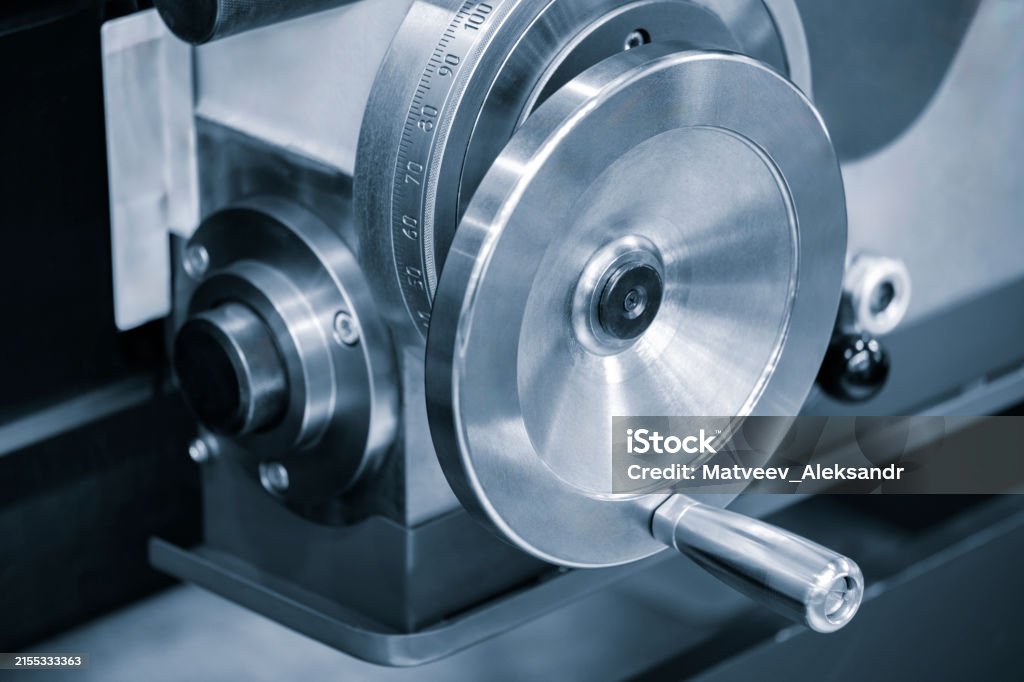 Machine Turn Knob Lathe Control Knobs Close Up Blue Tone Metal Machine Tools Industry The ...