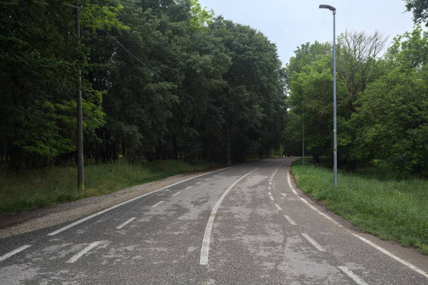 istock Road by the edge of a park 2155334469