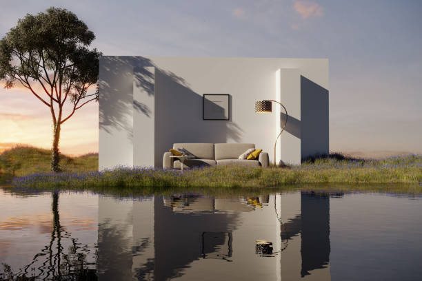 Living room in dreamlike landscape