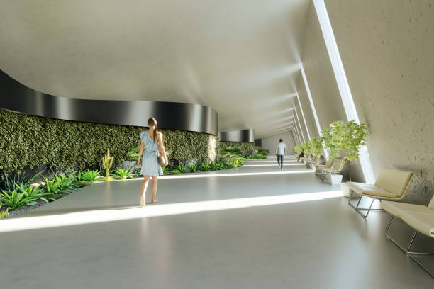 Modern sustainable interior design Sustainable and modern interior design with vertical garden. (3d render) green home decor stock pictures, royalty-free photos & images