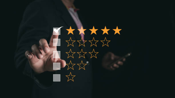 istock Customer Satisfaction Survey concept, 5-star satisfaction, service experience rating online application, customer evaluation product service quality, satisfaction feedback review, good quality most. 2155356003