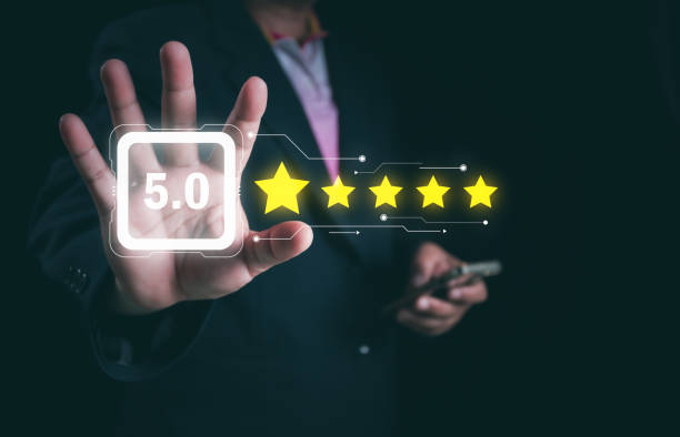 istock Customer Satisfaction Survey concept, 5-star satisfaction, service experience rating online application, customer evaluation product service quality, satisfaction feedback review, good quality most. 2155356005