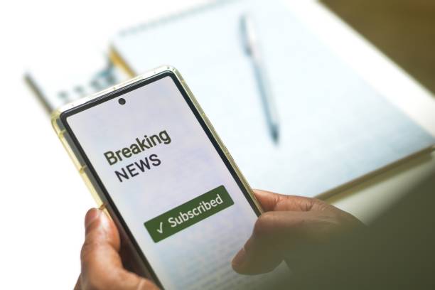 Man's decision to subscribe to a digital newspaper magazine update or breaking news. selective focus.