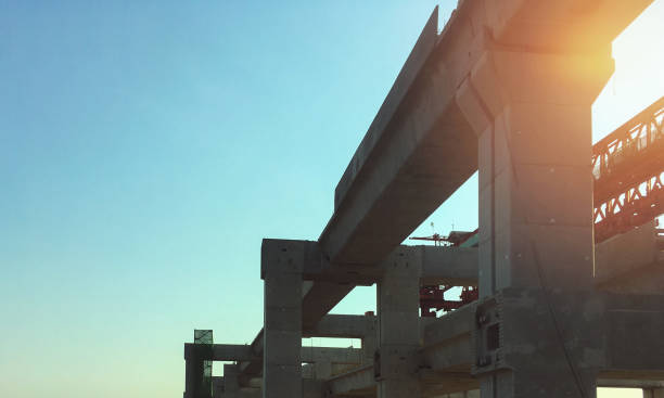 istock Onsite construction of sky expressway show main girder support structure with clear summer blue sky and sunlight. Image use for transportation presentation background. 2155369585
