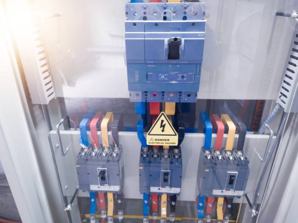 istock Main breaker on the panel with plastic glass safety to protect humans from electric shock. 2155371357