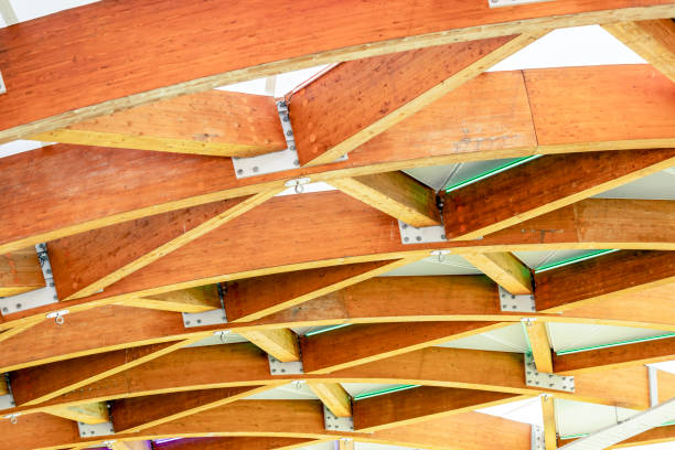 istock Closeup curve wooden roof frame 2155371485
