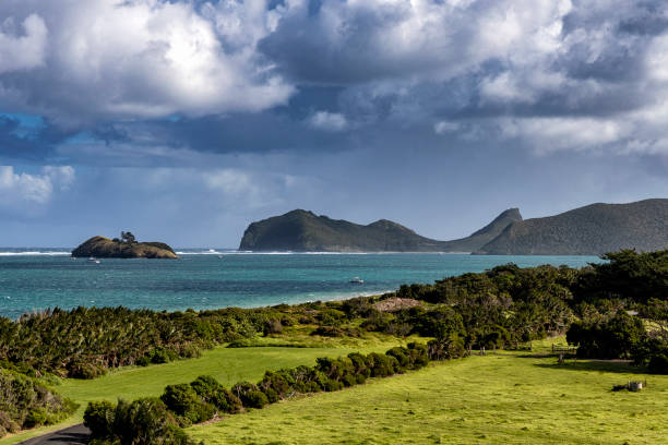 Looking across fields to the northern end of the island.