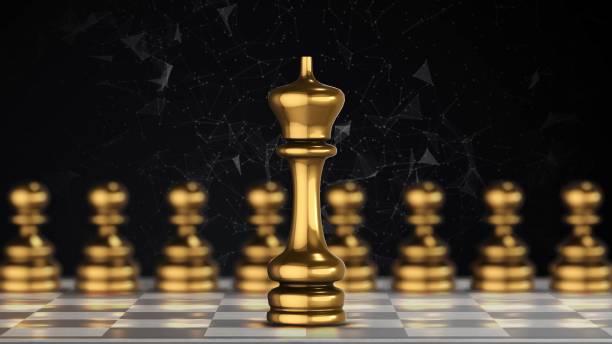 istock Golden king in chess game with hud and plexus animation 2155376706