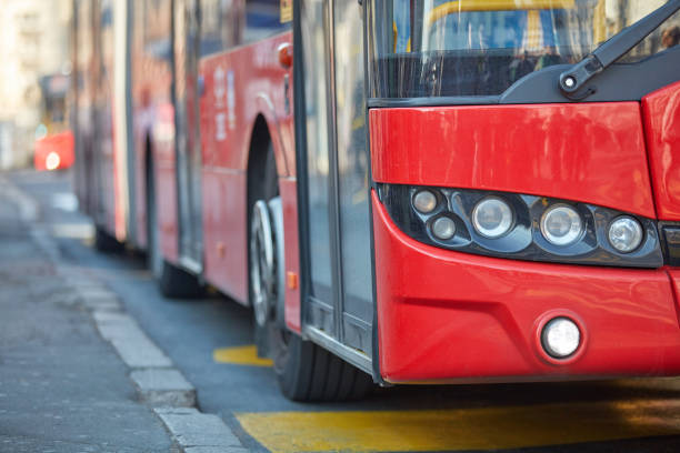 istock Public transportation bus in urban surroundings. 2155379010