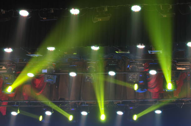 Abstract stage lighting in auditorium