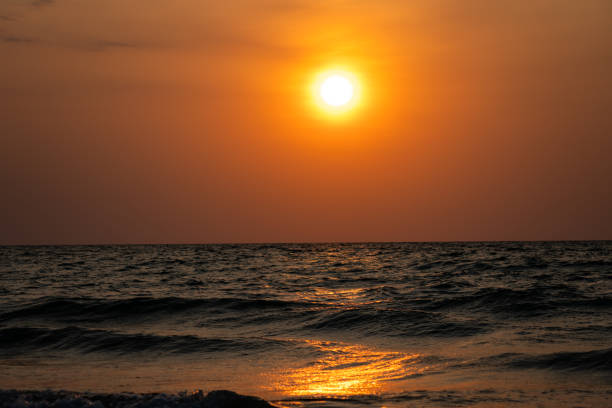landscapes Sun fallen at beach at sunset time