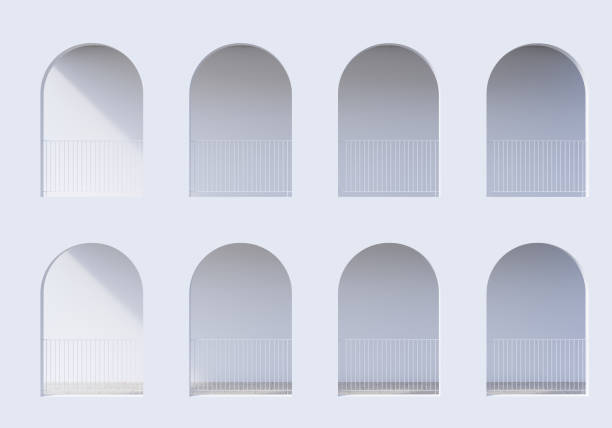 Modern luxury scandinavian white arch gate to terrace 3d render