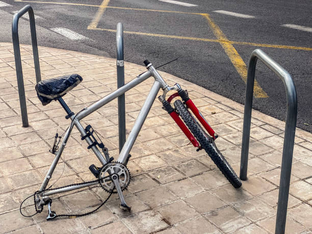 One bike wheel locked at the bike parking in Bergen, Norway