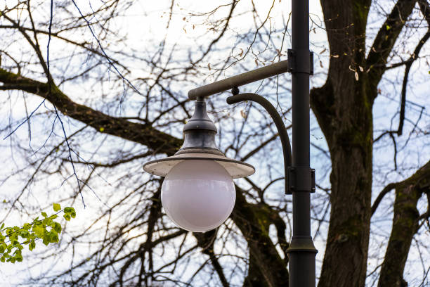 istock Round lamp on a pole in the park. 2155384965