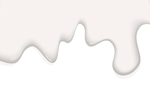 istock Creamy liquid, yogurt cream, ice cream or milk melting and flowing. White creamy drips. Simple cartoon design on white background. Template for banner or poster. Realistic vector illustration. 2155387218