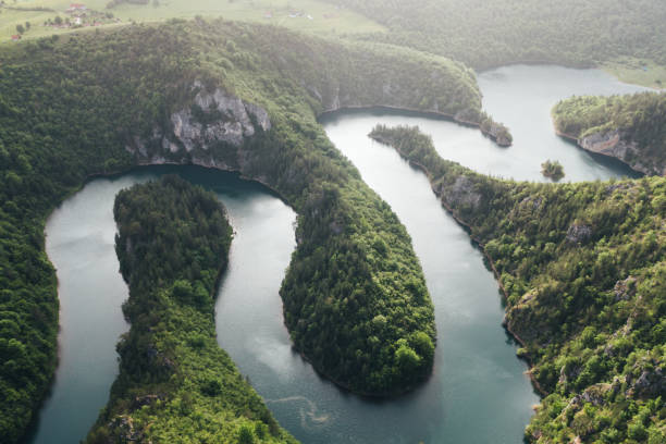 istock Aerial view of mountain river and its meanders 2155387569