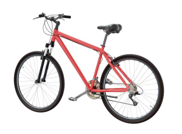 istock Red bicycle, side back view isolated on white background, 3D illustration 2155391750