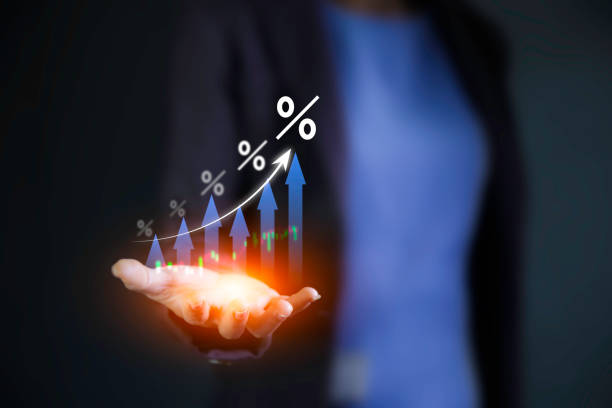 istock dividend and Interest rate concept. symbol and arrow pointing up instead Return on Stocks and Mutual Funds long-term investment. income return retirement fund at stock market. 2155393440