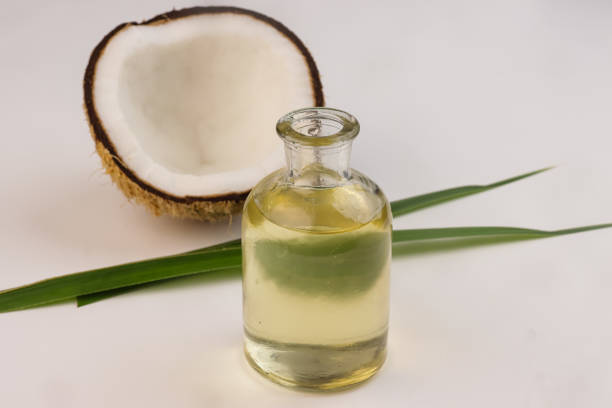 Coconut Oil with Coconut and Coconut Leaves.