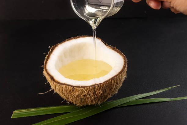 Coconut Oil with Coconut and Coconut Leaves.