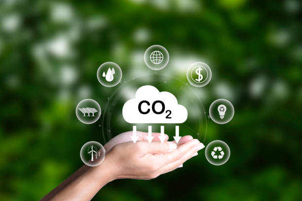 istock Net zero, Reduce emissions, carbon neutral and ESG concept. net zero greenhouse gas emissions target Climate neutral. Human hand holding eco green energy system icon around on blue background 2155394200