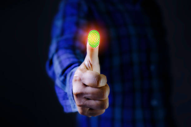 A high-resolution macro close-up of an index finger, illuminated by soft natural light, highlighting detailed fingerprint ridges. The background is blurred, emphasizing the biometric texture. Ideal for themes of identification, security, and digital authentication.