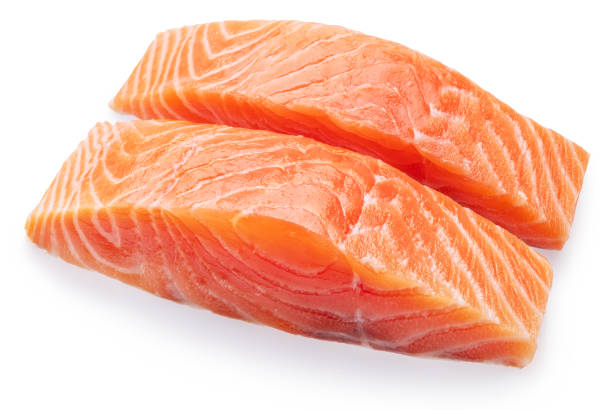 istock Salmon, fresh salmon fillet slices isolated on white background. File clipping path. 2155397710