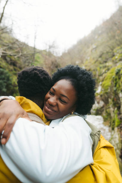 Young couple hiking the beautiful nature