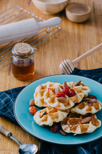 istock waffle dessert on wooden background 2155404448