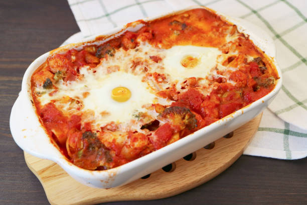 Freshly Cooked Shakshuka, a Dish of Poached Eggs in Spiced Tomato Sauce
