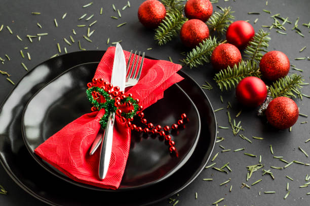 istock New Year or Christmas Design with plate and napkin 2155405594