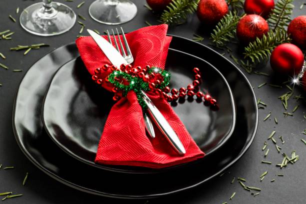 New Year or Christmas Design with plate and napkin
