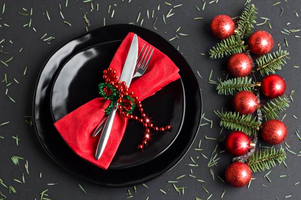 istock New Year or Christmas Design with plate and napkin 2155405610