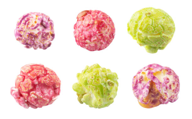 istock Colored fruity popcorn isolated on white background 2155415387