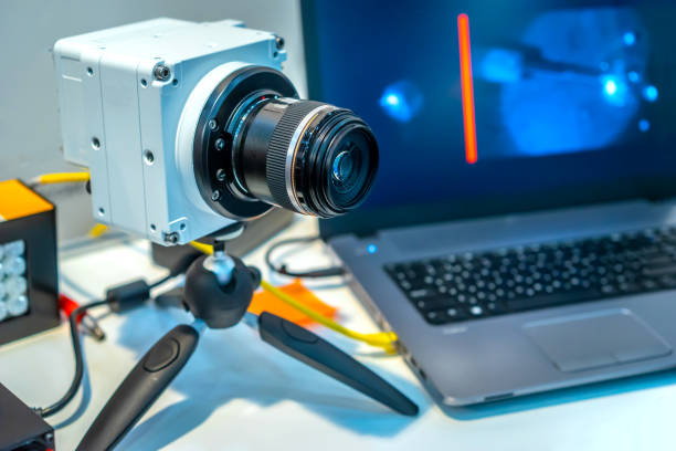 High-speed video camera. High-speed video. Camera on a tripod. Camera for shooting super fast events.