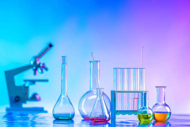 istock Flasks with reagents. Laboratory glassware. Medical glass flasks. Chemical laboratory. Laboratory diagnostics. Chemical analysis. Biochemistry. Pharmacology. 2155417907
