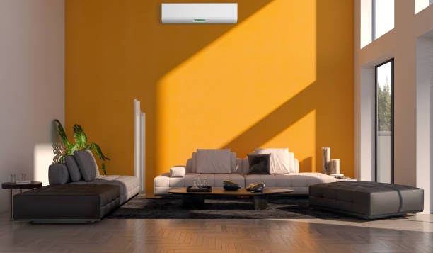 istock modern bright interiors room with air conditioning and remote control illustration 3D rendering 2155418457