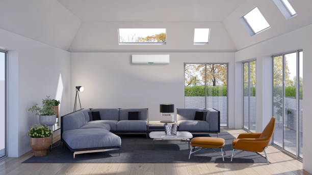 istock modern bright interiors room with air conditioning and remote control illustration 3D rendering 2155418529