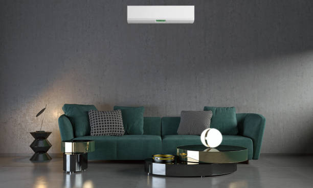 istock modern bright interiors room with air conditioning and remote control illustration 3D rendering 2155418830