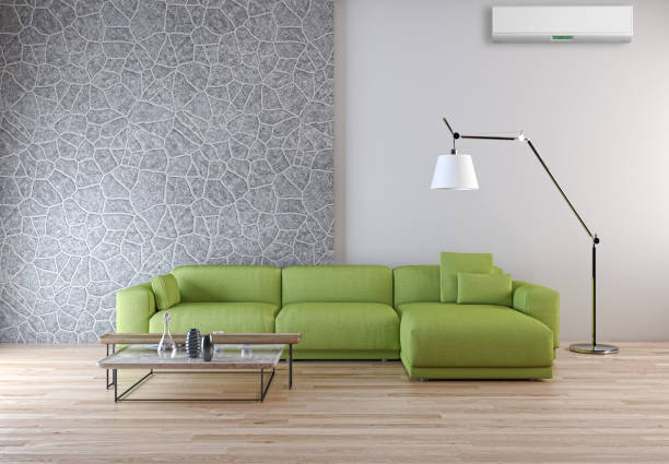 istock modern bright interiors room with air conditioning and remote control illustration 3D rendering 2155419063