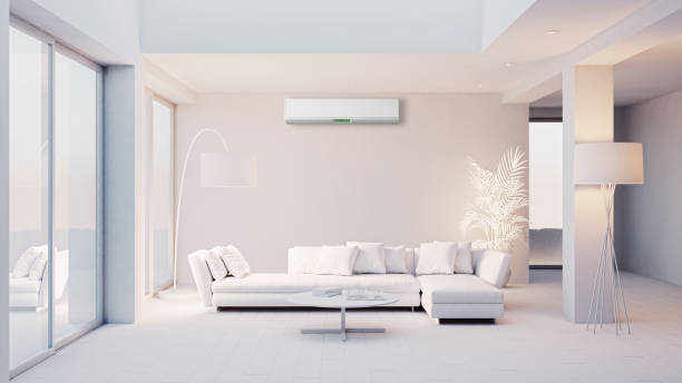 istock modern bright interiors room with air conditioning and remote control illustration 3D rendering 2155419085