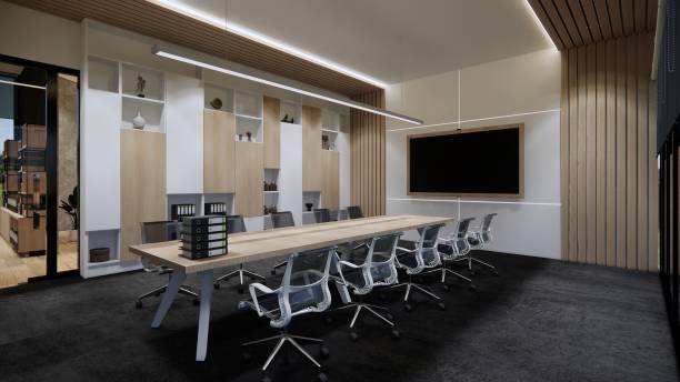 istock Interior Empty Modern Loft Office open space modern office footage.Modern open concept Lobby and reception area meeting room design. 3D Rendering . 2155420129