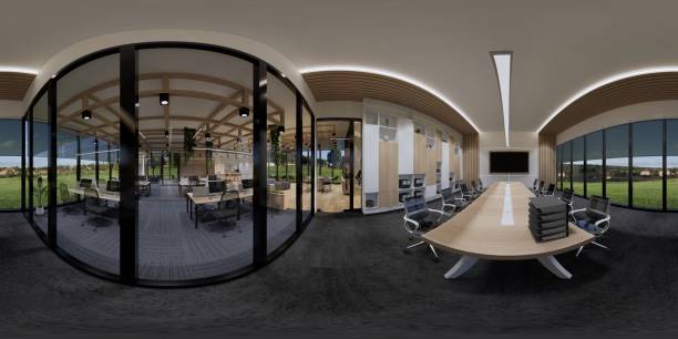 Modern and luxurious Offices lobby interior area . Reception counter des. 3d rendering interior office modern and loft design.